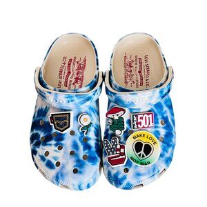 Levis X Crocs Limted Edition Blue Tie-Dye With Jibbitz Comfortable Slip On Shoes